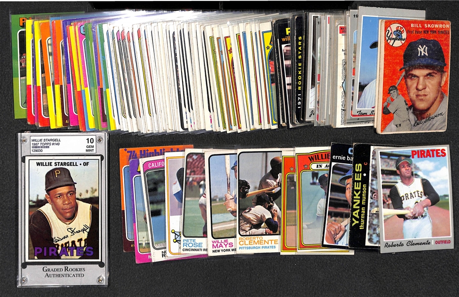 Lot of 100 Topps Vintage Baseball Cards 1954-1975 w. 1970 Roberto Clemente