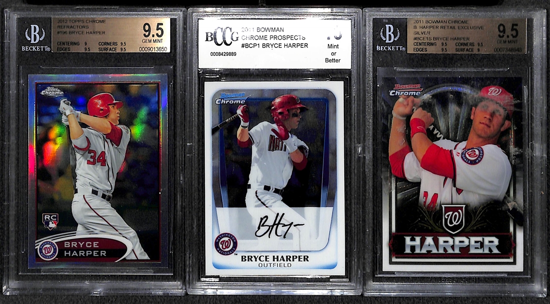 Lot of 3 Bryce Harper Graded Rookie Cards w. Topps Chrome Refractor