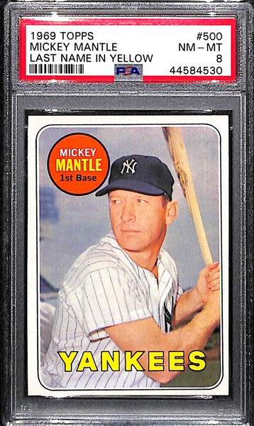 1969 Topps Mickey Mantle #500 (Last Name in Yellow) Graded PSA 8