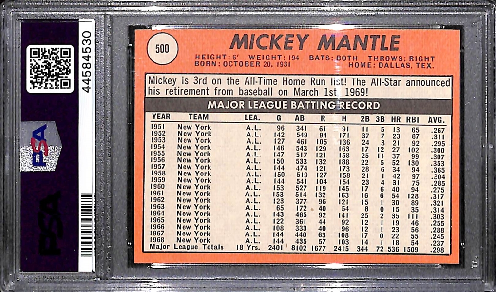 1969 Topps Mickey Mantle #500 (Last Name in Yellow) Graded PSA 8