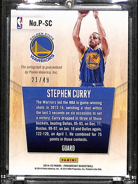 2014-15 Panini Paramount Stephen Curry 21/49 Autograph Card
