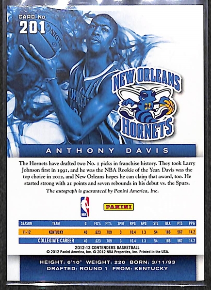2012-13 Panini Contenders Anthony Davis Autograph Rookie Card