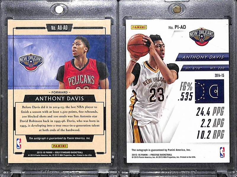 Lot of 2 Anthony Davis Autograph Cards w. Panini Gold Standard