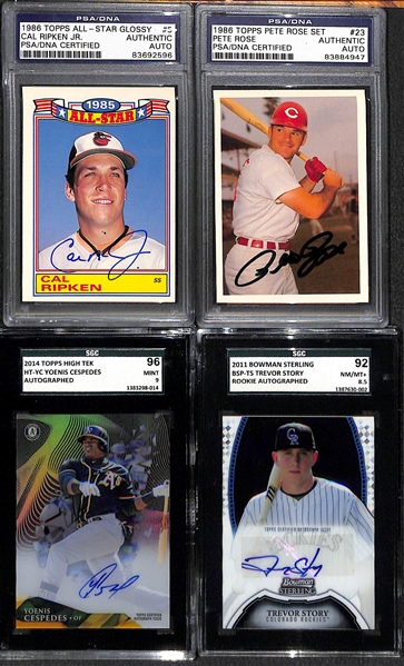 Lot of 4 Baseball Autograph Cards w. Cal Ripken Jr & Pete Rose