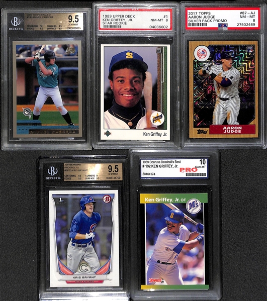 Lot of 5 Graded Baseball Rookie Cards w. Miguel Cabrera & Ken Griffey Jr