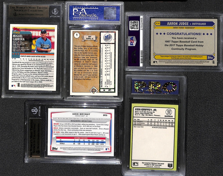 Lot of 5 Graded Baseball Rookie Cards w. Miguel Cabrera & Ken Griffey Jr