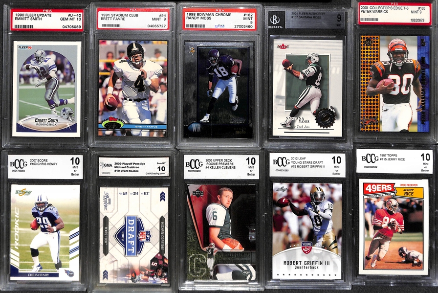 Lot of 10 Football Graded Cards w. Emmitt Smith Rookie
