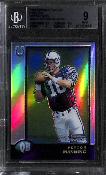 Lot of 5 Football Graded Cards w. Peyton Manning Preview Refractor