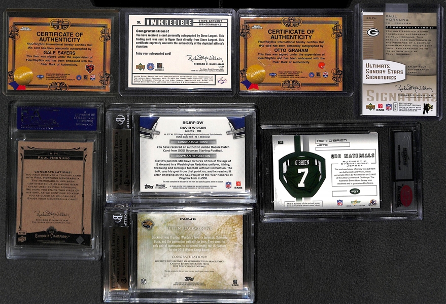 Lot of 8 Football Autograph & Relic Cards w. Gale Sayers & Steve Largent