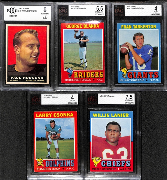 Lot of 5 Football Graded Cards w. 1961 Topps Paul Hornung