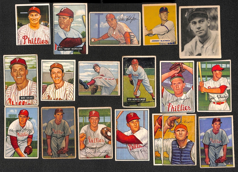 Lot of 18 1940s-1950s Phillies Cards w. 1950 Eddie Sawyer