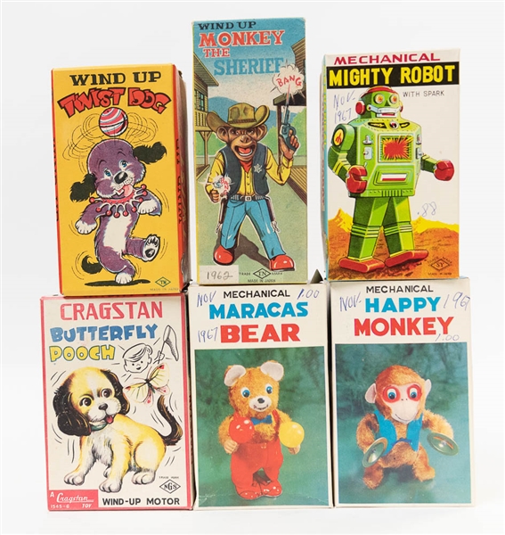 Lot of 6 1960's Vintage Wind-Up Toys