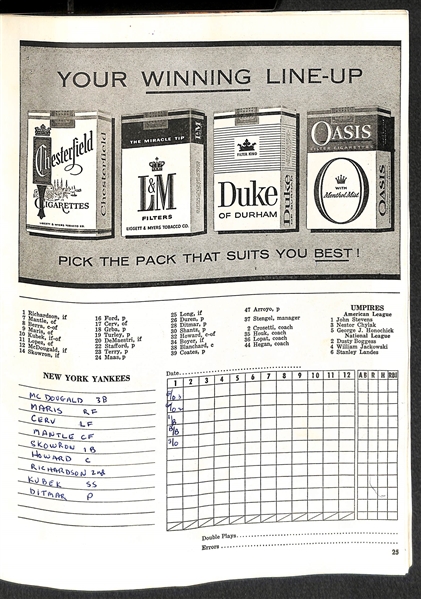 1960 World Series Program - Yankees VS Pirates (Marked In Pen On Scorecard)