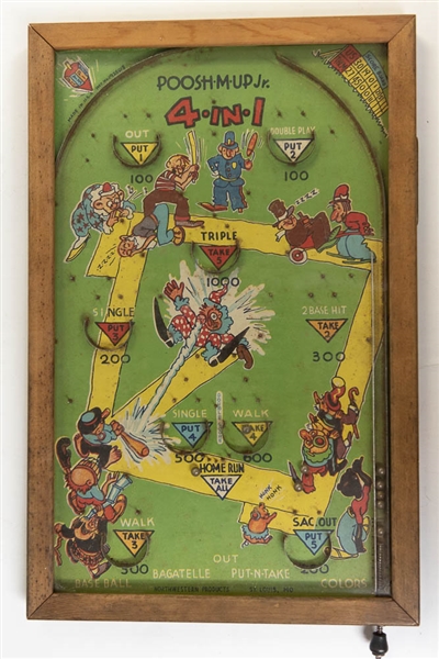 Vintage Push-M-Up 4 in 1 Wooden Hand-Held Baseball Game