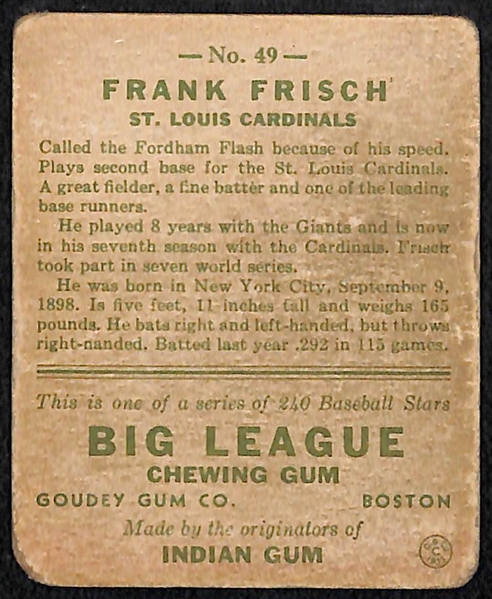 1933 Goudey Frank Frisch (FR/GD) #49