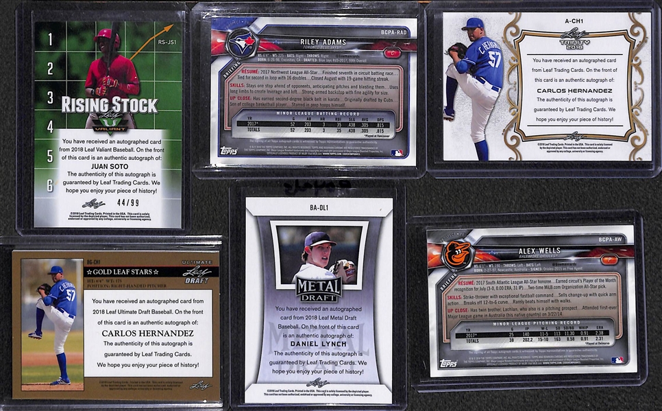 Lot of 6 Baseball Prospects Autograph Cards w. Juan Soto