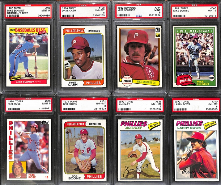 Lot of 8 Phillies PSA Graded Cards w. Mike Schmidt