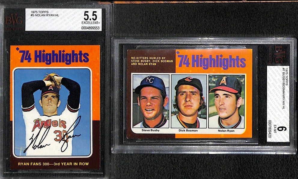 Lot of 9 Nolan Ryan Graded Cards w. 1975 Topps BVG 5.5