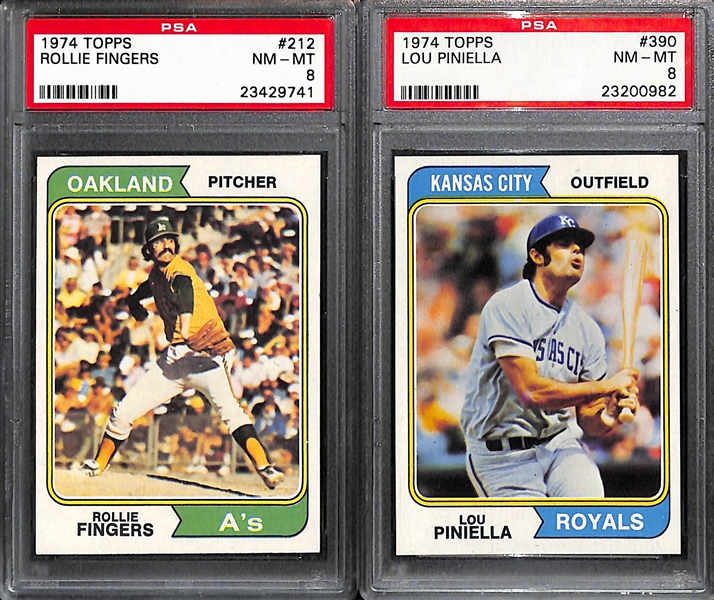Lot of 24 PSA 8 Graded 1974 Topps Baseball Cards w. Rollie Fingers & Lou Pinella