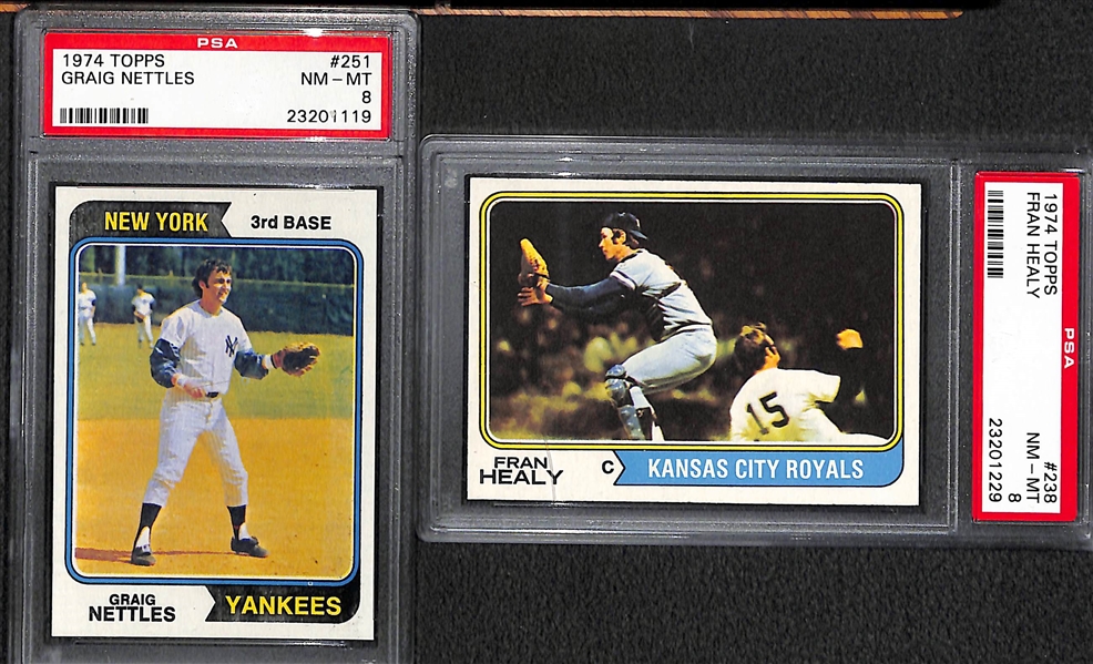 Lot of 24 PSA 8 Graded 1974 Topps Baseball Cards w. Rollie Fingers & Lou Pinella