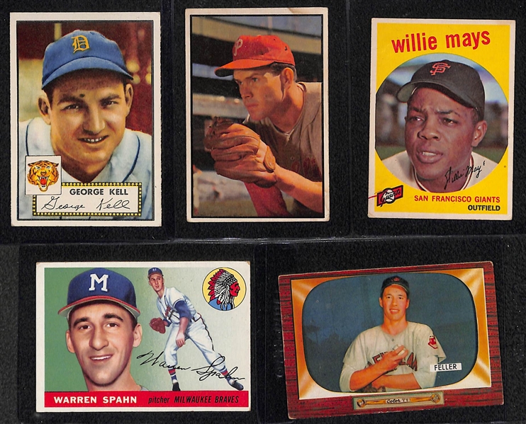 (5) Vintage HOFer - 1952 T. George Kell; 1953 B. Robin Roberts;1955 B. Bob Feller; 1955 T. Warren Spahn); 1959 T. Willie Mays.