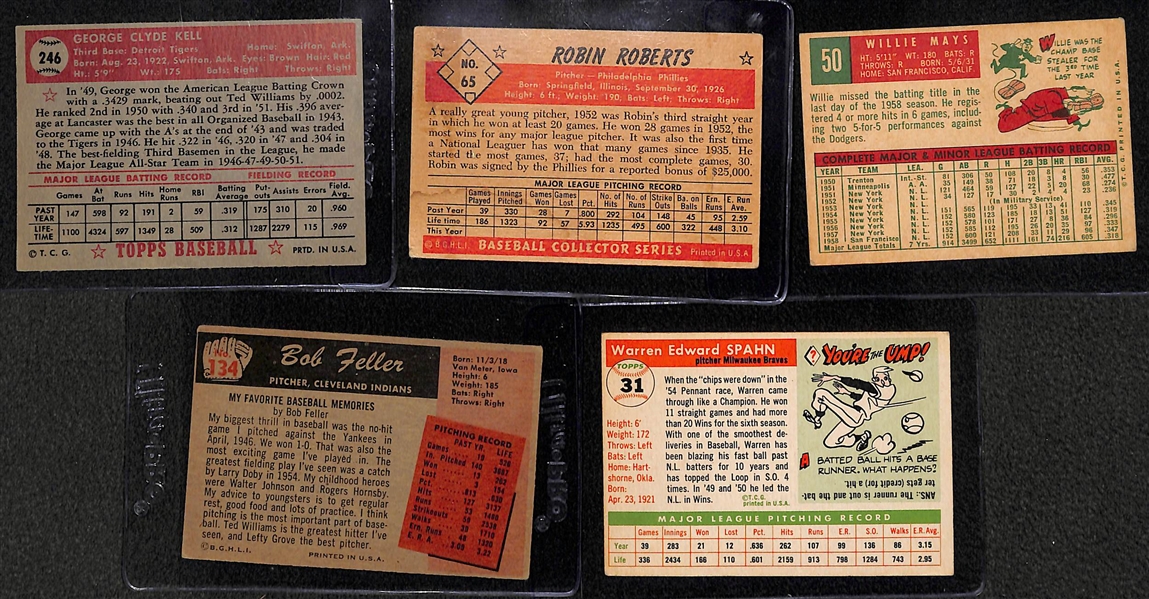 (5) Vintage HOFer - 1952 T. George Kell; 1953 B. Robin Roberts;1955 B. Bob Feller; 1955 T. Warren Spahn); 1959 T. Willie Mays.