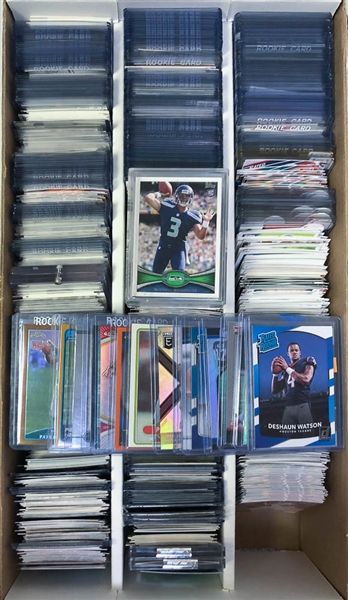 3-Row Box of Football Rookie Cards w/ DeShaun Watson, Russell Wilson, Urlacher, Dak Prescott, Fournett, Darnold, + (Mostly Past 20 Years) 