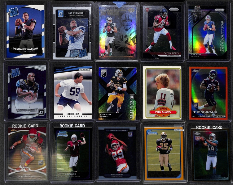 3-Row Box of Football Rookie Cards w/ DeShaun Watson, Russell Wilson, Urlacher, Dak Prescott, Fournett, Darnold, + (Mostly Past 20 Years) 