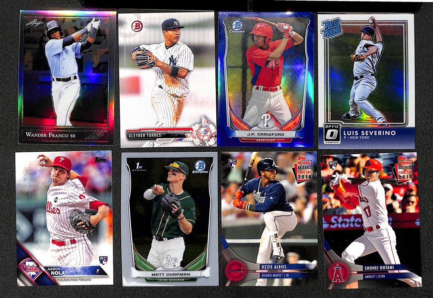 3-Row Box of Baseball Rookie Cards w/ Clemens, Mattingly, Boggs, Hoskins, W. Franco, Piazza, Springer, Albies, Bo Jackson, Bellinger, + (Mostly Past 40 Years) 