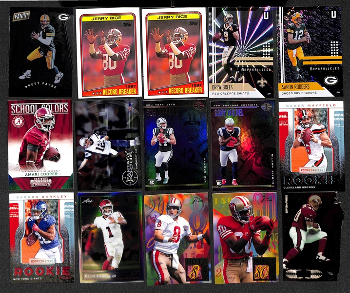 3-Row Box of Football Cards w/ Lamar Jackson Rookie, Mahomes, Favre, Marino, Elway, Rice, B. Sanders, + (Mostly Past 35 Years) 