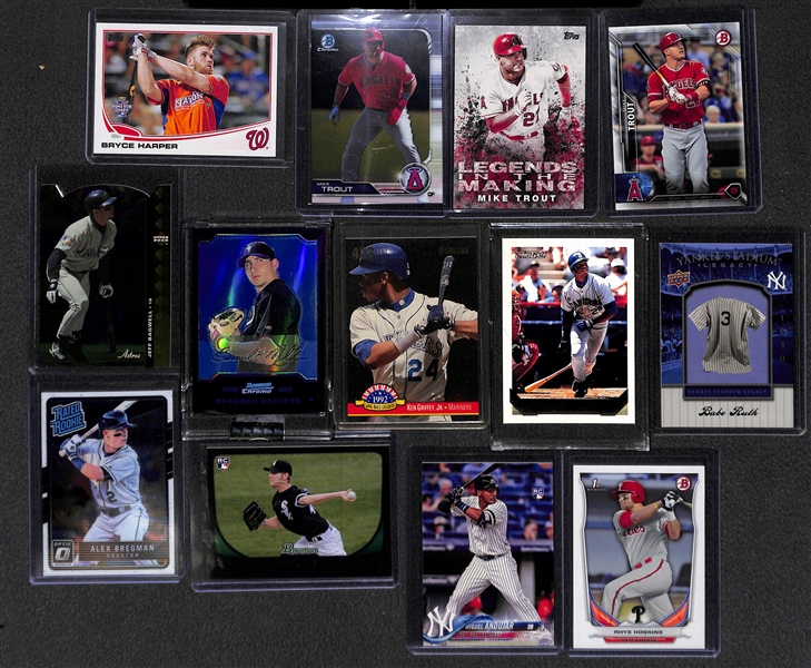 3-Row Box of Baseball Rookie Cards w/ Stars (Trout, Harper, Griffey Jr.) and Rookies (Hoskins, Tatis, Bregman, Sale) - Mostly Past 50 Years