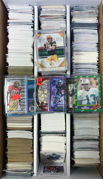 3-Row Box of Football Cards w/ Mahomes, Brady, Favre, Marino, A. Rodgers, Elway, Rice, McCaffrey, + (Mostly Past 35 Years) 