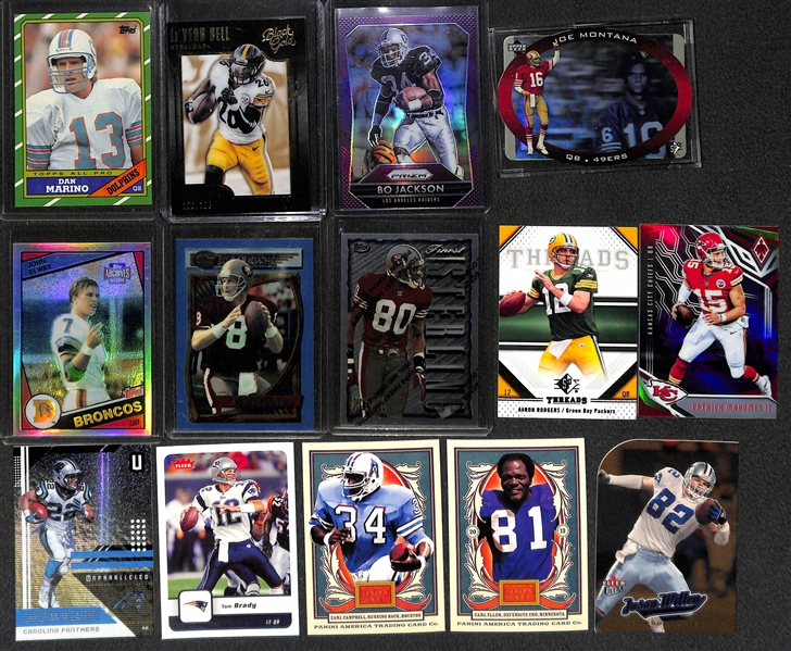 3-Row Box of Football Cards w/ Mahomes, Brady, Favre, Marino, A. Rodgers, Elway, Rice, McCaffrey, + (Mostly Past 35 Years) 