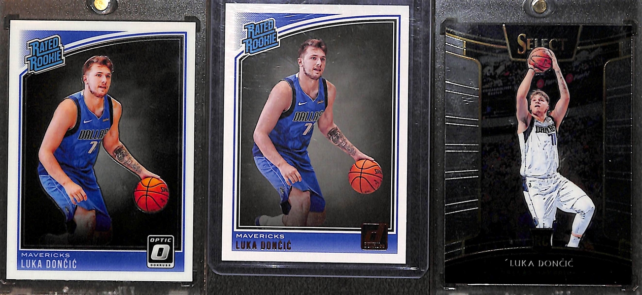 Lot of (3) Luka Doncic Rookie Cards (Optic, Select, and Donruss)