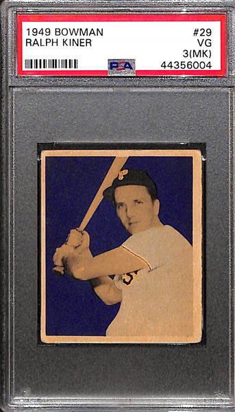 1949 Bowman Ralph Kiner (#29) Graded PSA 3 (MK) VG - Pirates/HOFer (Mark on Back)