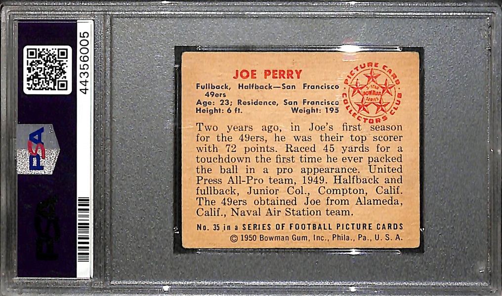 1950 Bowman Joe Perry Rookie Card (#35) Graded PSA 3.5 (VG+) - 49ers/Colts HOFer