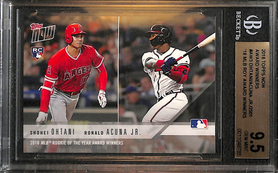 Lot of (3) BGS 9.5 GEM MT. 2018 Topps Now Ronald Acuna and Shohei Ohtani Dual Rookie Cards (Only 2501 made - all 3 are graded GEM MINT)