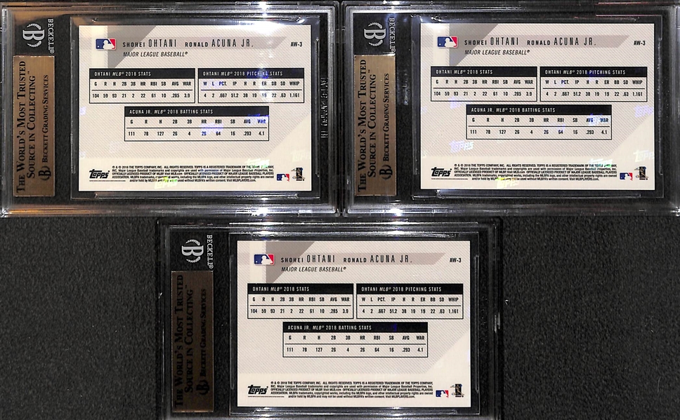 Lot of (3) BGS 9.5 GEM MT. 2018 Topps Now Ronald Acuna and Shohei Ohtani Dual Rookie Cards (Only 2501 made - all 3 are graded GEM MINT)