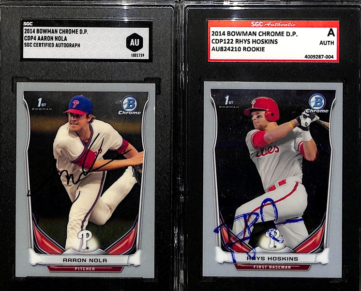 Rhys Hoskins and Aaron Nola Signed Bowman Chrome Rookie Cards (both SGC Authenticated/Slabbed)