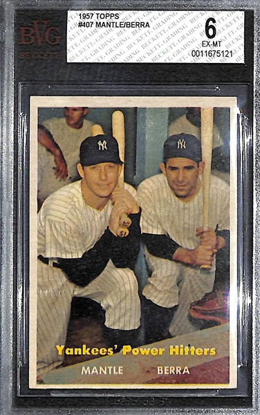 1957 Topps Yankees Power Hitters (Mantle/Berra) #407 Beckett BVG 6 (EX-Mint)