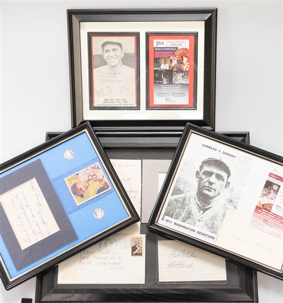 Lot of 3 Baseball Old Timers Signed & Framed Card Displays w. Harry Hooper - JSA Auction Letter