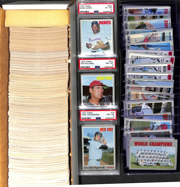 1970 Topps Baseball Card Set Missing 2 Cards Listed Above - Mostly Pack-Fresh Cards Inc. T. Williams #211 PSA 8, Yastrzemski #10 PSA 8, Aaron #500 PSA 6