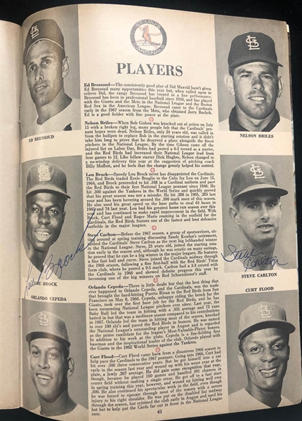 Lot of 2 1967 Cardinals VS Red Sox Signed World Series Programs w. Gibson/Carlton/Brock - JSA Auction Letter