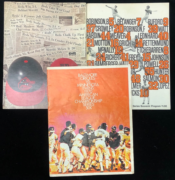Lot of 3 1970 World Series & Championship Series Signed Programs w. F.Robinson & Pete Rose - JSA Auction Letter