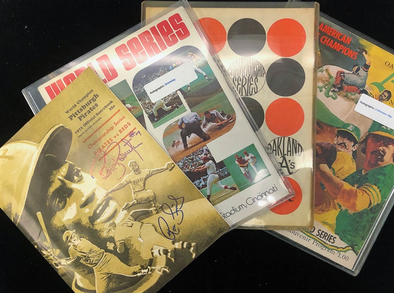 Lot of 4 Signed World Series Programs/Championship Series/Scorecards  1972-1973 - JSA Auction Letter