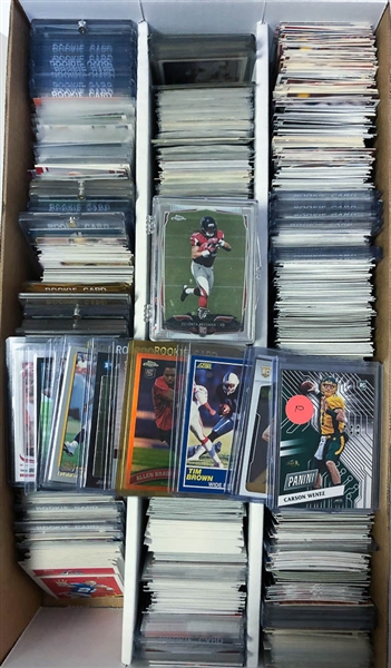 3-Row Box of Football Rookie Cards inc. Lamar Jackson, Ezekiel Elliott (Optic Holo), Wentz, Mixon, Fournette, M. Ryan, +). Mostly Past 20 Years