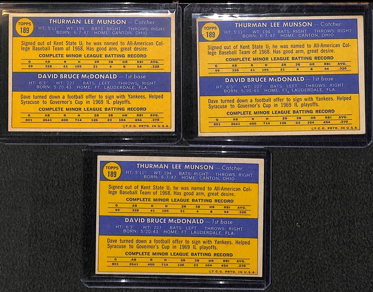 Lot of 3 - 1970 #189 Thurman Munson Rookie Cards