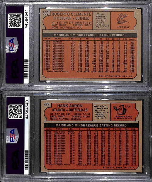 1972 Topps Baseball Card Set Missing 3 Cards Listed Above - Mostly Pack-Fresh Cards Inc. Clemente #309 PSA 6 and Aaron #299 PSA 6