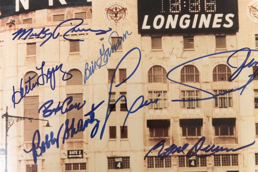 Framed Yankee Stadium photo (11x14) Signed by (15) Inc. Tiant, Rivers, Henrich, Tresh, and More - JSA Auction Letter