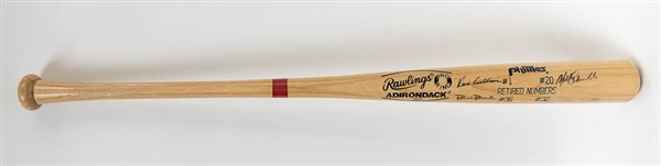 Rawlings-Adirondack Phillies Retired Numbers bat multi-signed by Richie Ashburn, Robin Roberts, Mike Schmidt, and Steve Carlton (Carlton Signature Faded) - JSA Auction Letter